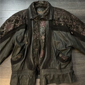 Elegant Black and Brown vintage Leather embroidered Jacket G 111